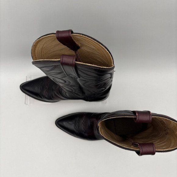 Vintage Acme Mens 9.5D Western Cowboy Leather Boots Maroon 16106 Embroidered EUC - Picture 2 of 12